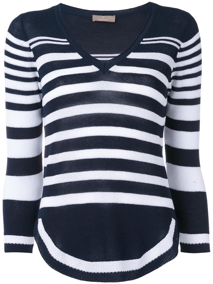 Cruciani - Cropped Striped Knitted Top - Women - Cotton - 44, Blue, Cotton