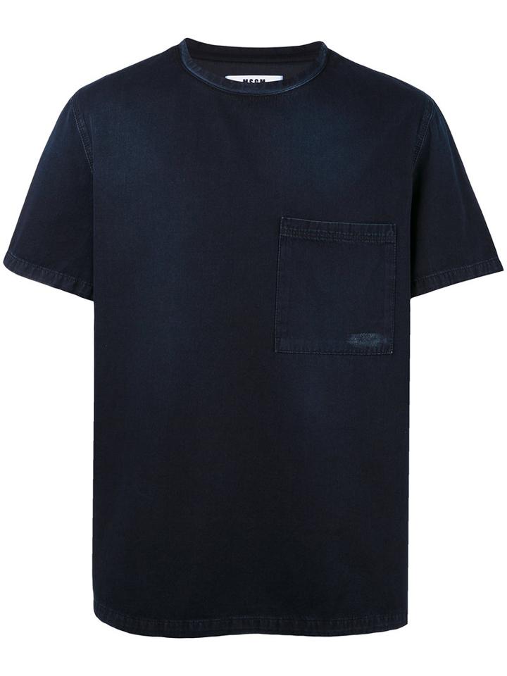Msgm Denim Effect T-shirt, Men's, Size: 46, Blue, Cotton