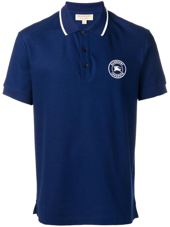 Burberry Embroidered Logo Piqué Polo Shirt - Blue