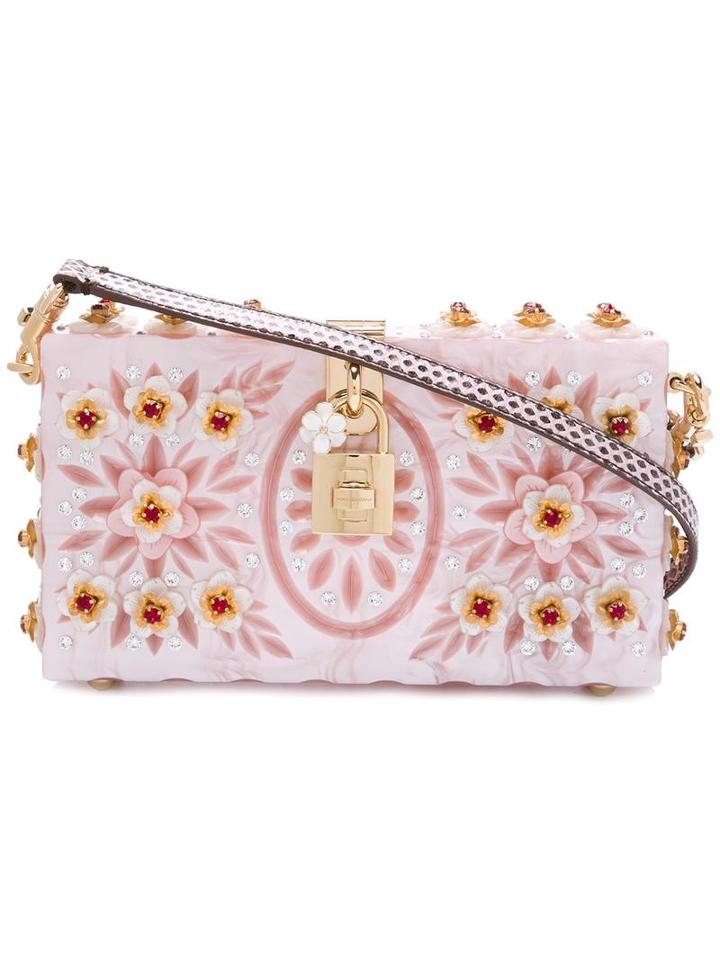 Dolce & Gabbana 'dolce' Box Shoulder Bag, Women's, Pink/purple, Leather/plexiglass/mother Of Pearl/crystal