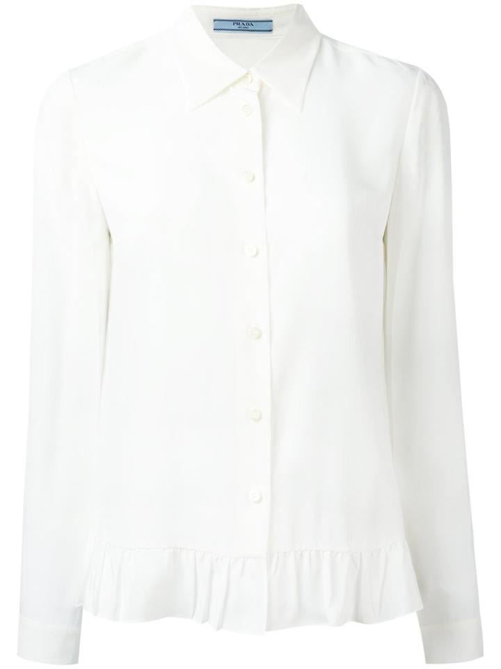 Prada Ruffled Hem Shirt, Women's, Size: 38, White, Silk