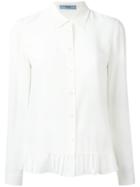 Prada Ruffled Hem Shirt, Women's, Size: 38, White, Silk