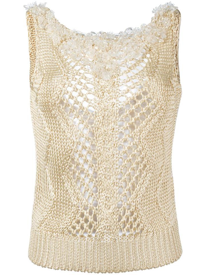 Ermanno Scervino - Embellished Knitted Tank - Women - Viscose - 38, Women's, Nude/neutrals, Viscose