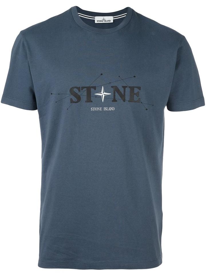 Stone Island Logo Print T-shirt, Men's, Size: Small, Blue, Cotton