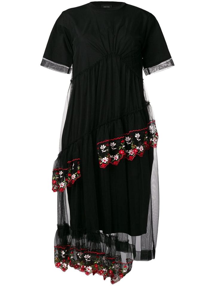 Simone Rocha Tulle Ruched Midi Dress - Black