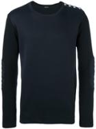 Balmain Ribbed Elbow Patch Sweatshirt, Men's, Size: Medium, Blue, Polyamide/polyester/wool