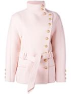 Balmain Off-centre Fastening Belted Jacket, Women's, Size: 36, Pink/purple, Virgin Wool/cashmere/viscose/cotton