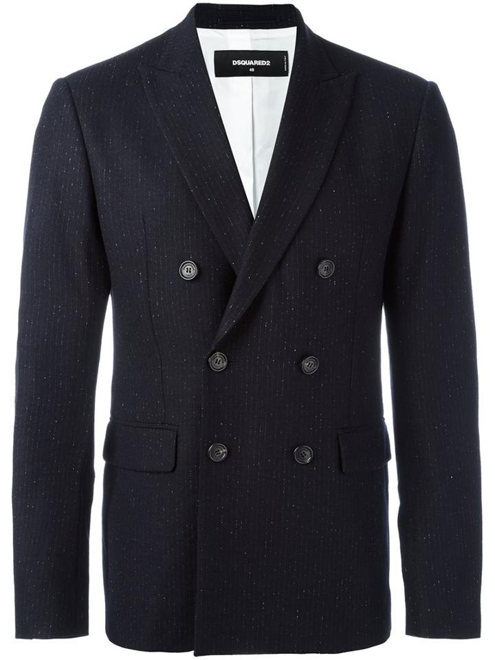Dsquared2 Pinstripe Double Breasted Blazer, Men's, Size: 46, Blue, Silk/cotton/polyester/virgin Wool
