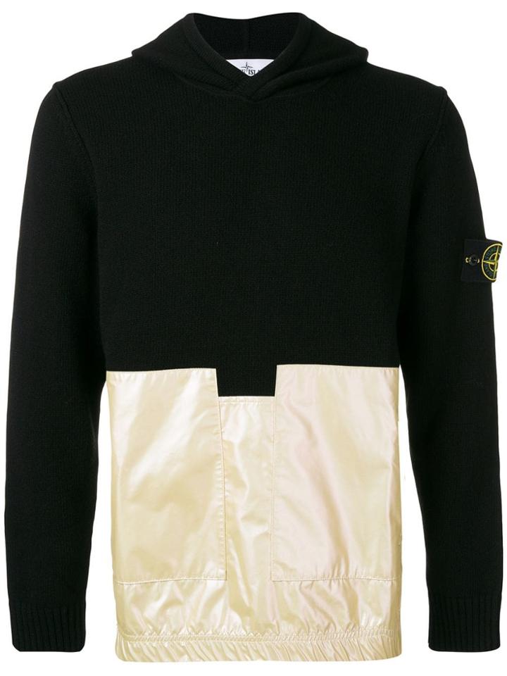 Stone Island Contrasting Panel Hoodie - Black