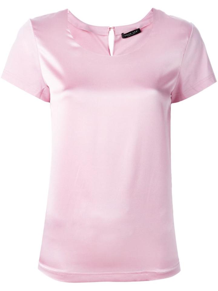 Twin-set Round Neck Plain Top, Women's, Size: Small, Pink/purple, Silk/spandex/elastane/cotton