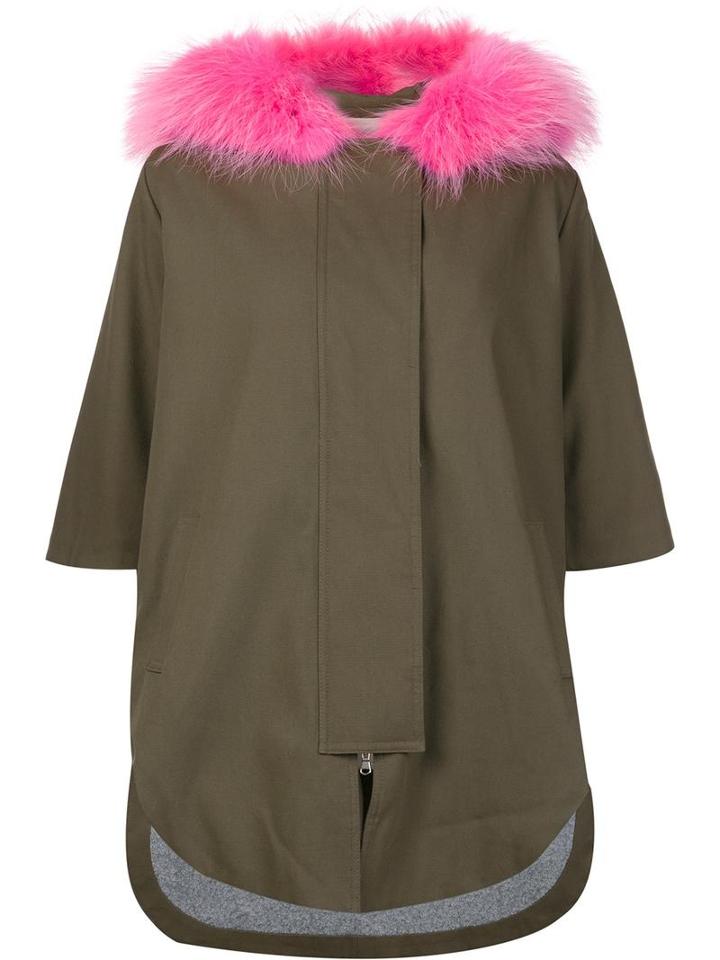Ava Adore Three-quarters Sleeve Hooded Coat, Women's, Size: 42, Green, Cotton/spandex/elastane/raccoon Dog