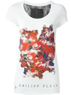 Philipp Plein Floral Heart Print T-shirt, Women's, Size: Small, White, Cotton