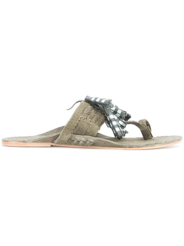 Figue Striped Tassel Scaramouche Sandal - Green