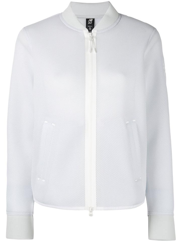 New Balance Mesh Bomber Jacket, Women's, Size: Large, White, Polyester