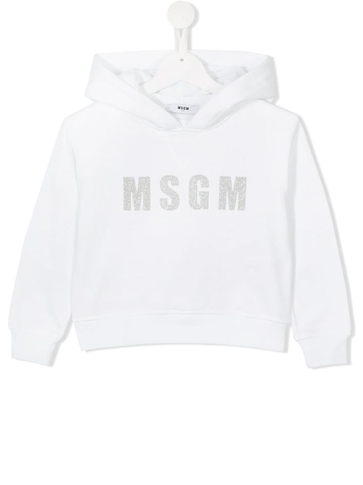 Msgm Kids Logo Print Hoodie, Toddler Girl's, Size: 4 Yrs, White