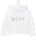 Msgm Kids Logo Print Hoodie, Toddler Girl's, Size: 4 Yrs, White
