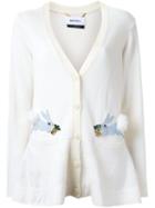 Muveil V-neck Embellished Cardigan, Women's, Size: 38, White, Rabbit Fur/acrylic/wool