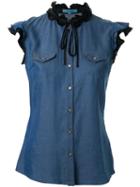 Guild Prime Ruffled Lace Button Down Sleeveless Shirt, Women's, Size: 36, Blue, Lyocell