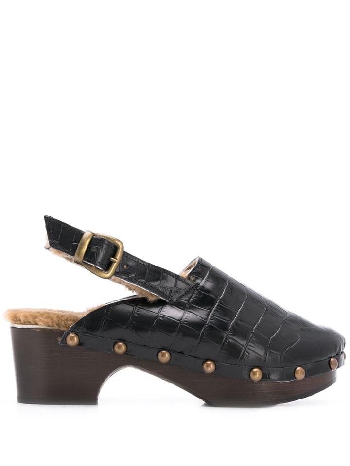 Avec Modération Chunky Heel Clog Mules - Black