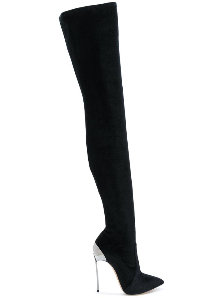 Casadei Contrast Heel Thigh Highs - Black