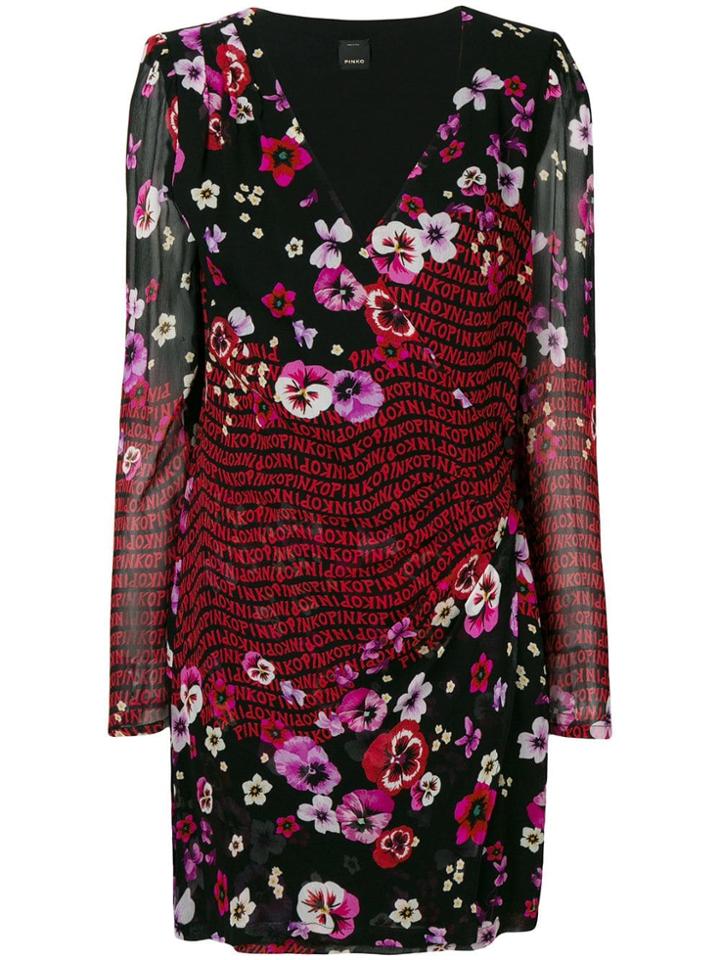 Pinko Floral Logo Print Dress - Black