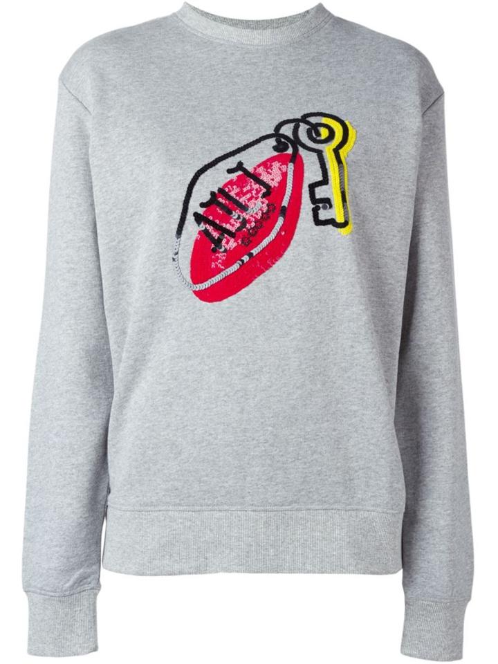 Au Jour Le Jour Sequined Keychain Logo Sweatshirt, Women's, Size: 40, Grey, Cotton/pvc