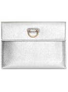 Burberry D-ring Metallic Leather Pouch With Zip Coin Case - Silver