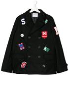 Msgm Kids Teen Multiple Patches Double Breasted Coat - Black