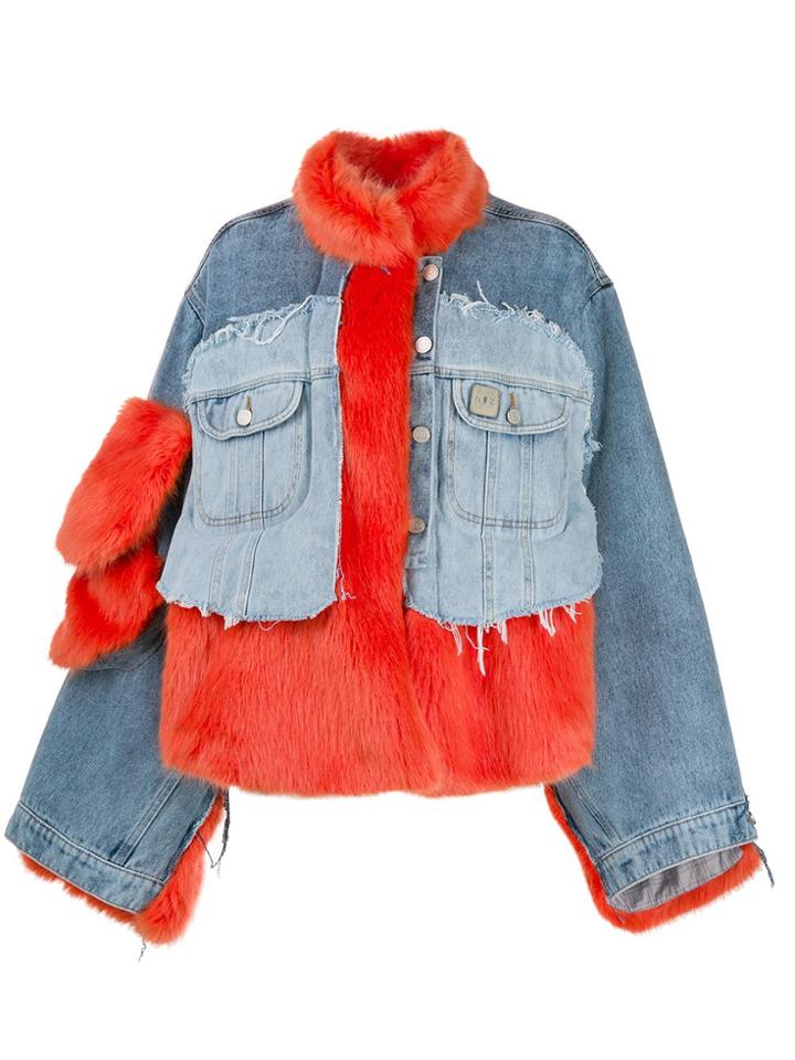 Natasha Zinko Asymmetric Trim Denim Jacket - Blue