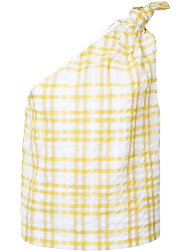 Rosie Assoulin Knot Shoulder Checked Top, Women's, Size: Small, Yellow/orange, Silk/polyester/polyamide/cotton