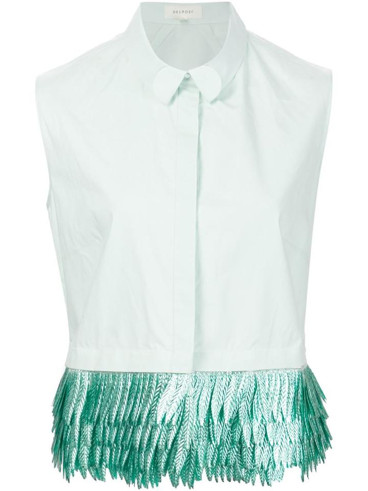 Delpozo Fringed Sleeveless Shirt, Women's, Size: 38, Green, Cotton