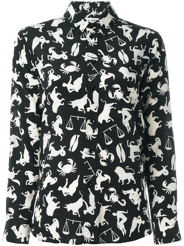 Saint Laurent 'paris' Horoscope Print Shirt, Women's, Size: 40, Black, Silk