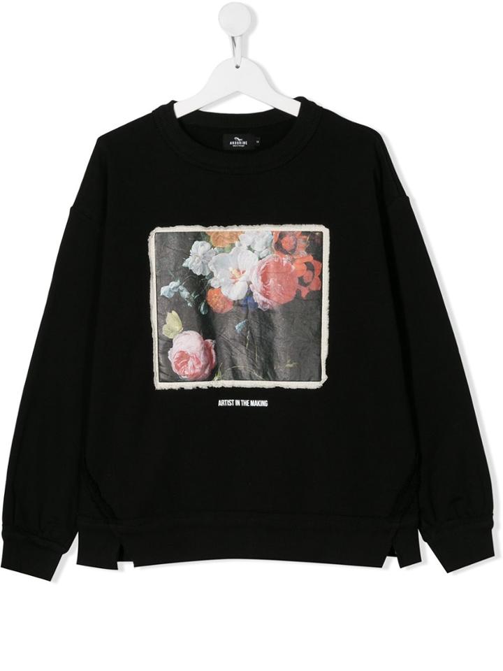 Andorine Teen Floral-print Sweatshirt - Black