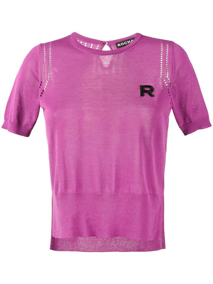 Rochas - Knitted Lace T-shirt - Women - Cotton - 44, Women's, Pink/purple, Cotton