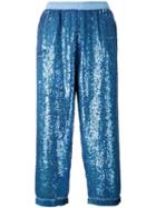 Ashish Sequin Embellished Pants, Women's, Size: Medium, Blue, Cotton/polyester/sequin