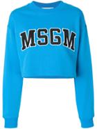 Msgm Cropped Logo Sweatshirt - Blue