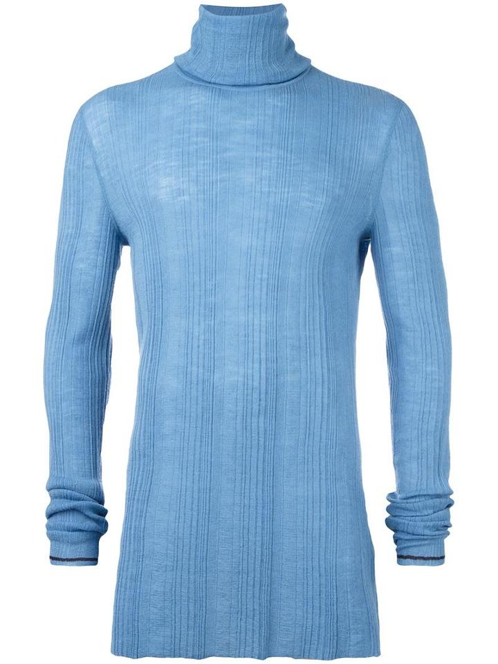Lanvin Irregular Ribbed Turtleneck Jumper, Men's, Size: Xl, Blue, Wool