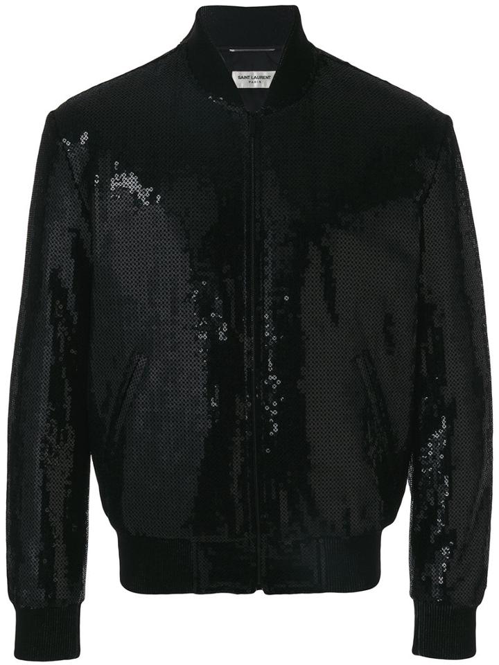 Saint Laurent - Sequin Embroidered Bomber Jacket - Men - Silk/cotton/polyester - 46, Black, Silk/cotton/polyester