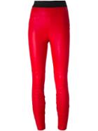 Dolce & Gabbana Leather Leggings, Women's, Size: 42, Red, Lamb Skin