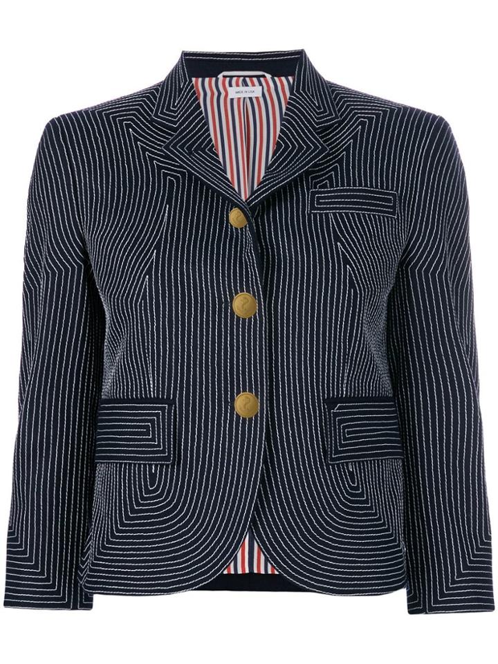 Thom Browne Embroidered Flannel Sport Coat - Blue