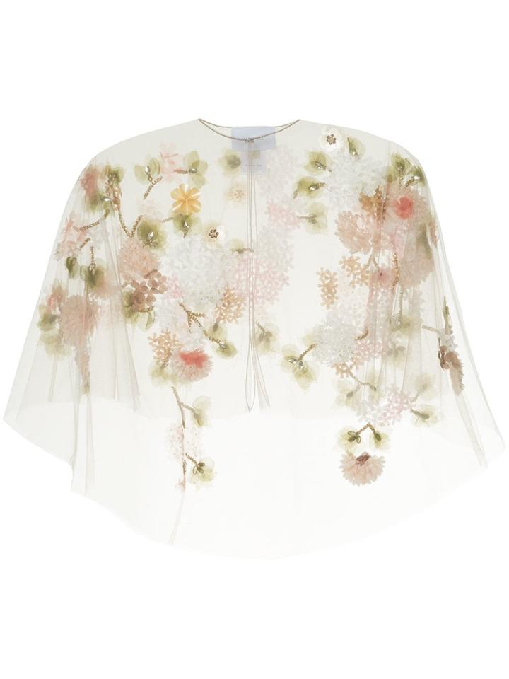 Marchesa Tulle Capelet With 3d Flowers - Pink & Purple
