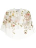 Marchesa Tulle Capelet With 3d Flowers - Pink & Purple