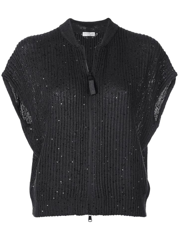 Brunello Cucinelli Sequin-embellished Zip-up Top - Green