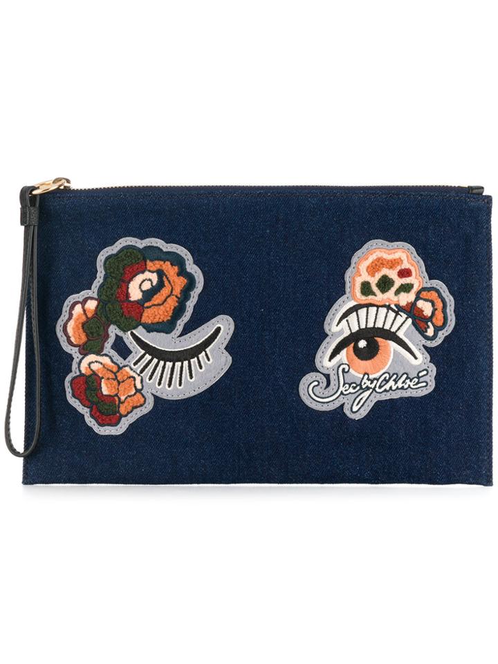 See By Chloé Embroidered Patch Clutch - Blue
