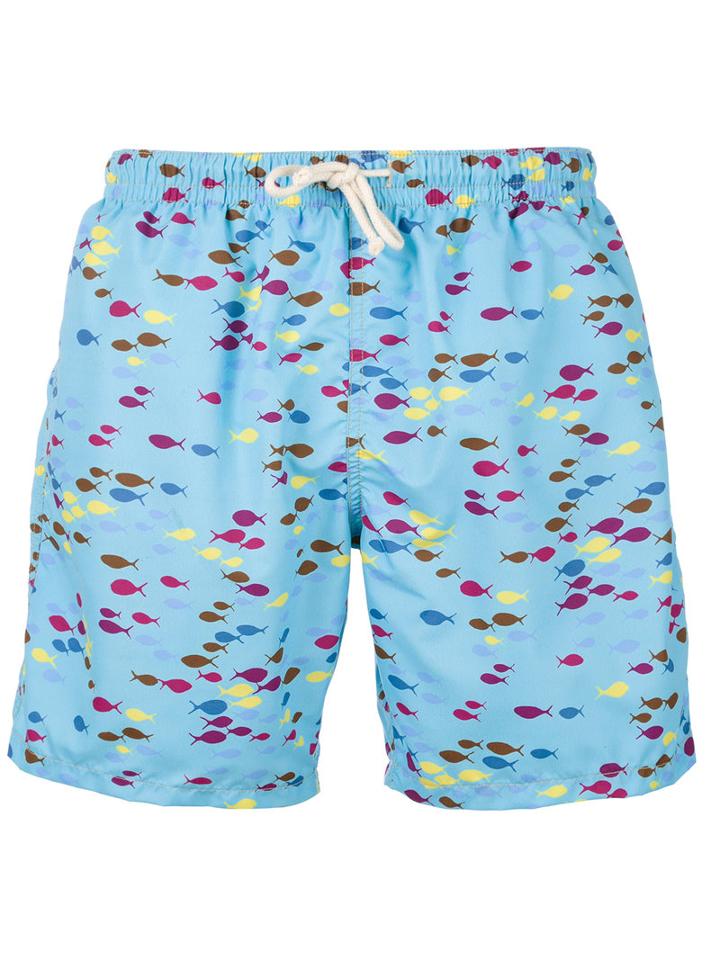 Drumohr - Fish Print Swim Shorts - Men - Polyester - L, Blue, Polyester