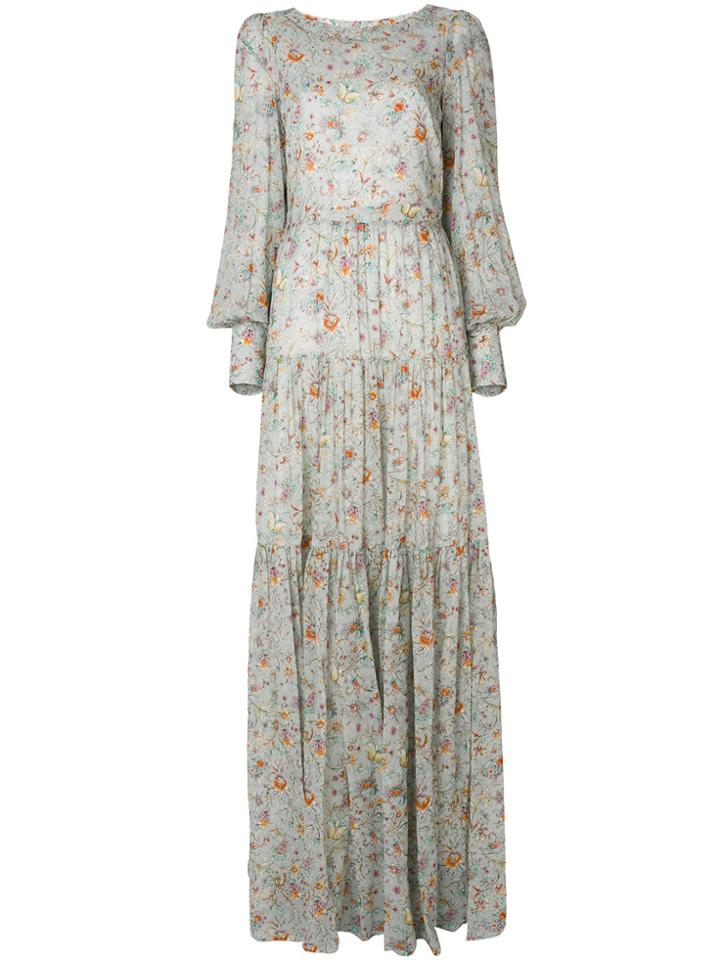 Black Coral Floral Print Maxi Dress - Blue