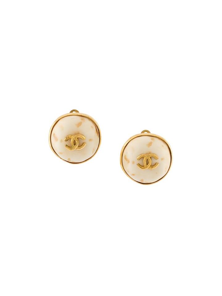 Chanel Vintage Cc Button Clip-on Earrings, Women's, Red