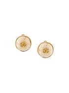 Chanel Vintage Cc Button Clip-on Earrings, Women's, Red