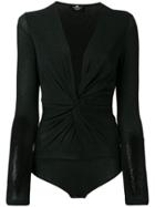 Elisabetta Franchi V-neck Stretch Bodysuit - Black