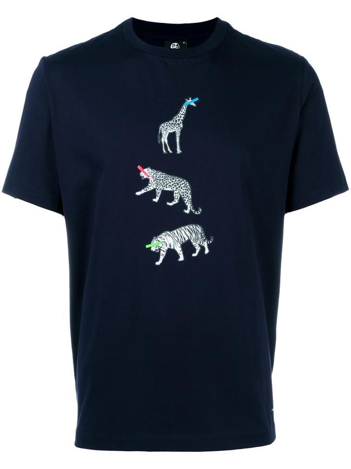 Ps By Paul Smith Giraffe Print T-shirt, Men's, Size: Large, Blue, Cotton